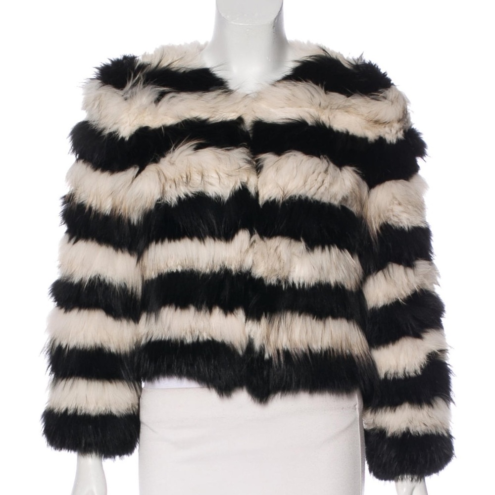 ALICE & OLIVIA WHITE/BLACK STRIPE FUR JACKET